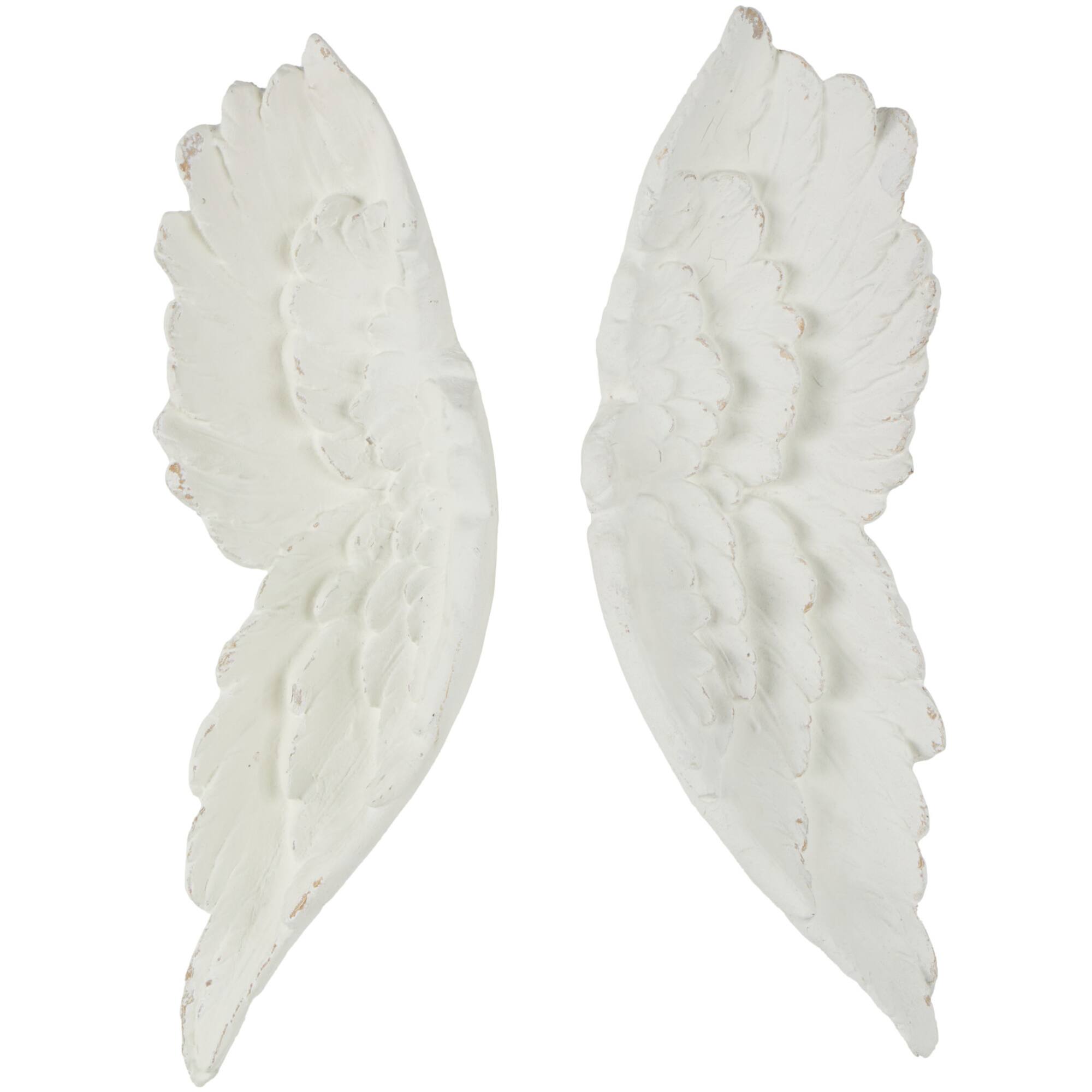 27" White Magnesium Oxide Bird Carved Wings Wall Décor Set